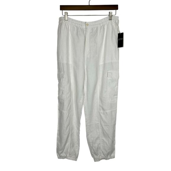 Lauren Ralph Lauren White Linen Cargo Jogger Pants NWT‎ Sz 12 Preppy Coastal - Picture 1 of 13